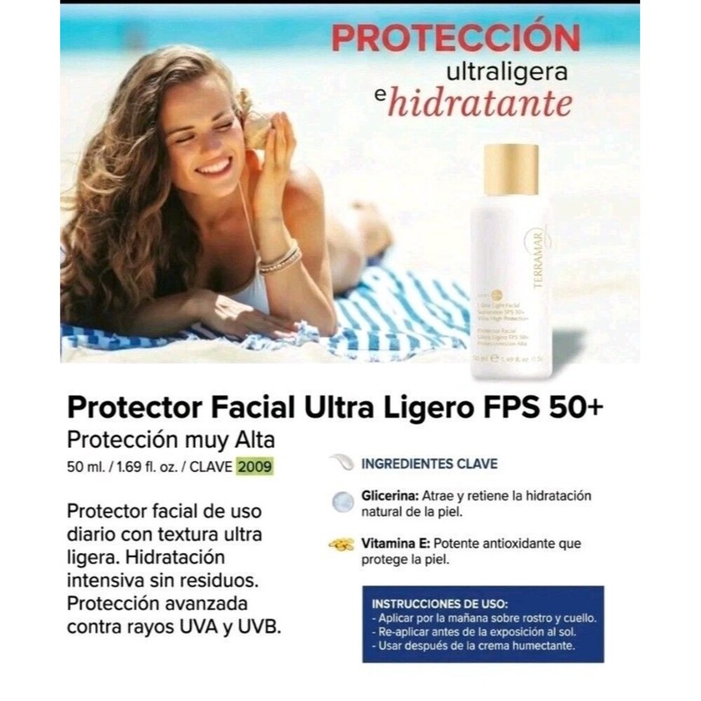 Terramar Ultra Light Hydrating Facial Chemical Sunscreen SPF 50+ 50 mL for Face